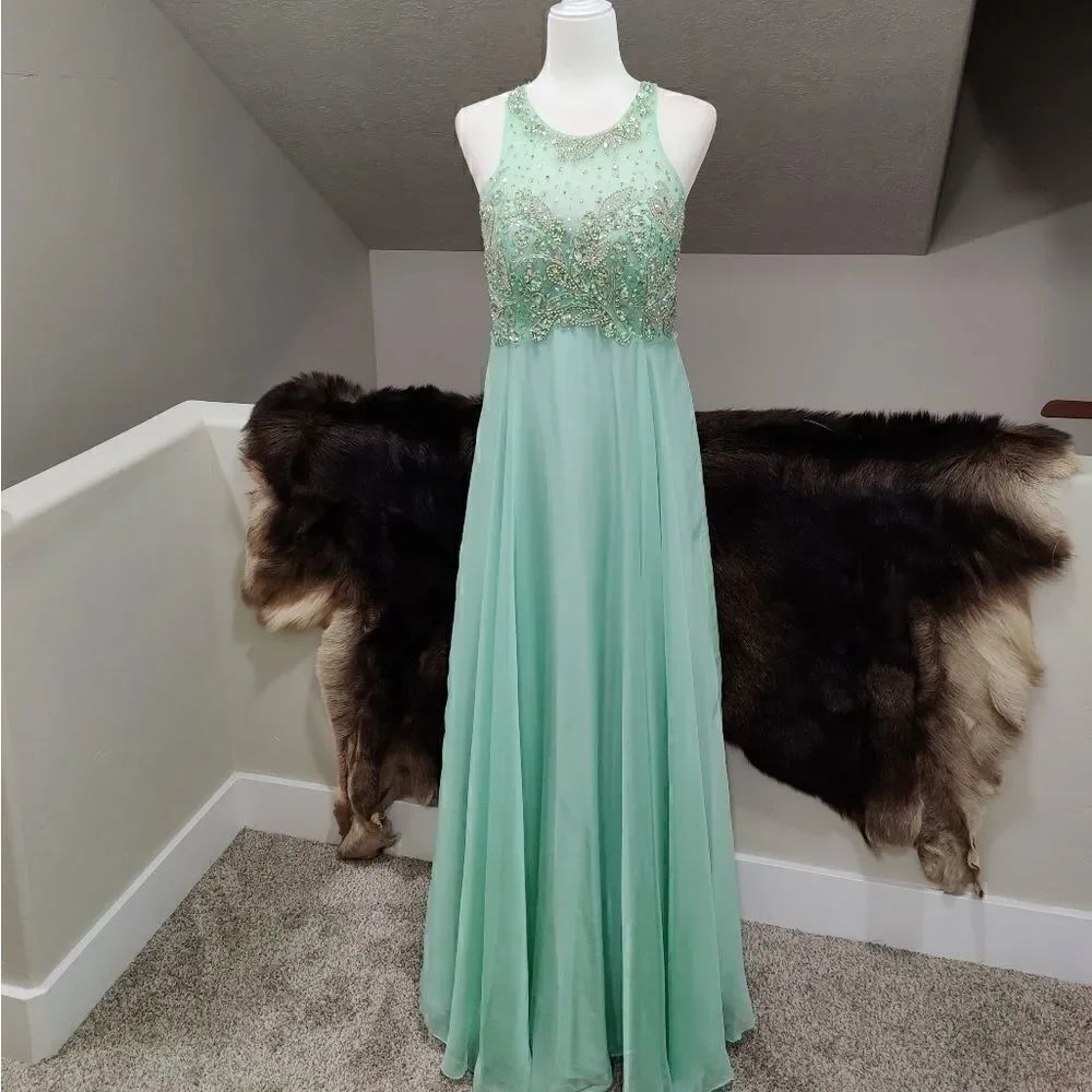 Beautiful Tencel Chiffon beaded Evening Dress